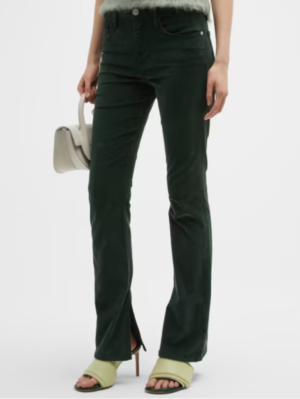 Frame Le Mini Split Boot Cut Pine Green Corduroy Pants